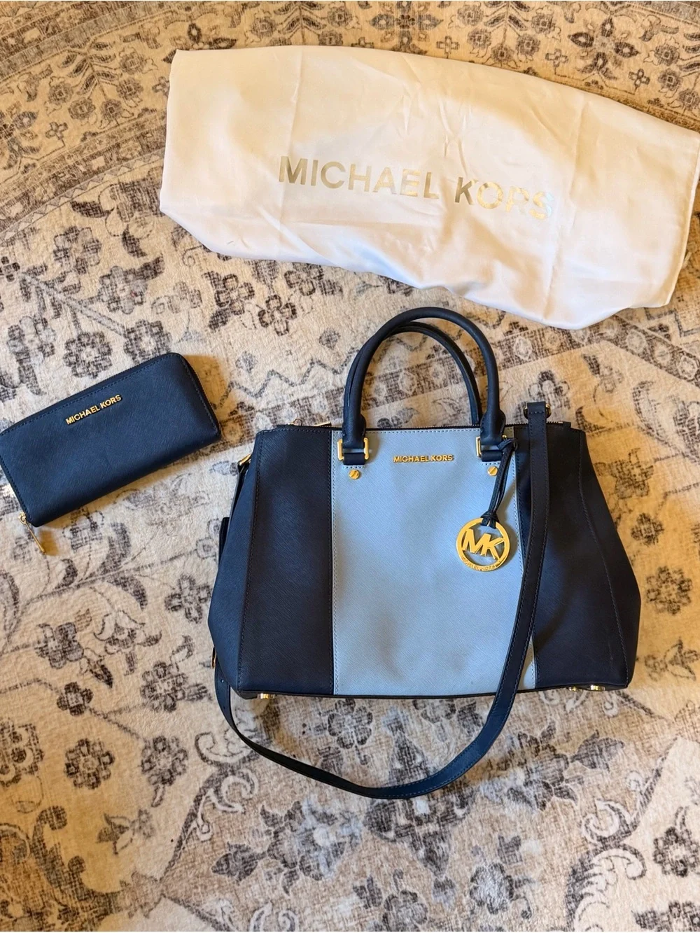 Michael Kors Two-Tone Black & Light Blue Saffiano Leather Satchel